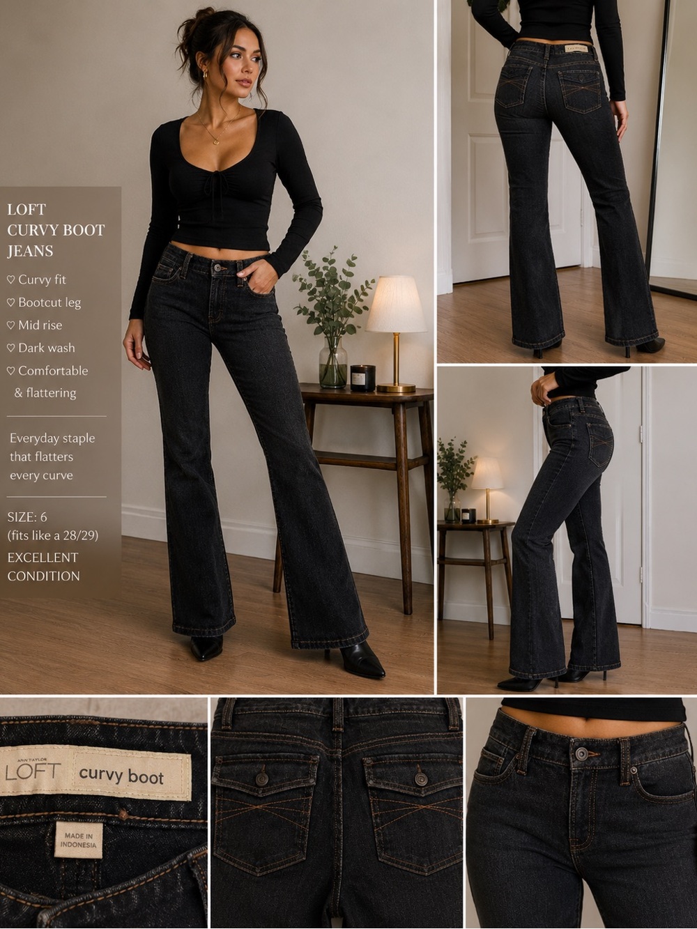 LOFT Curvy Boot Jeans in Dark Black Wash